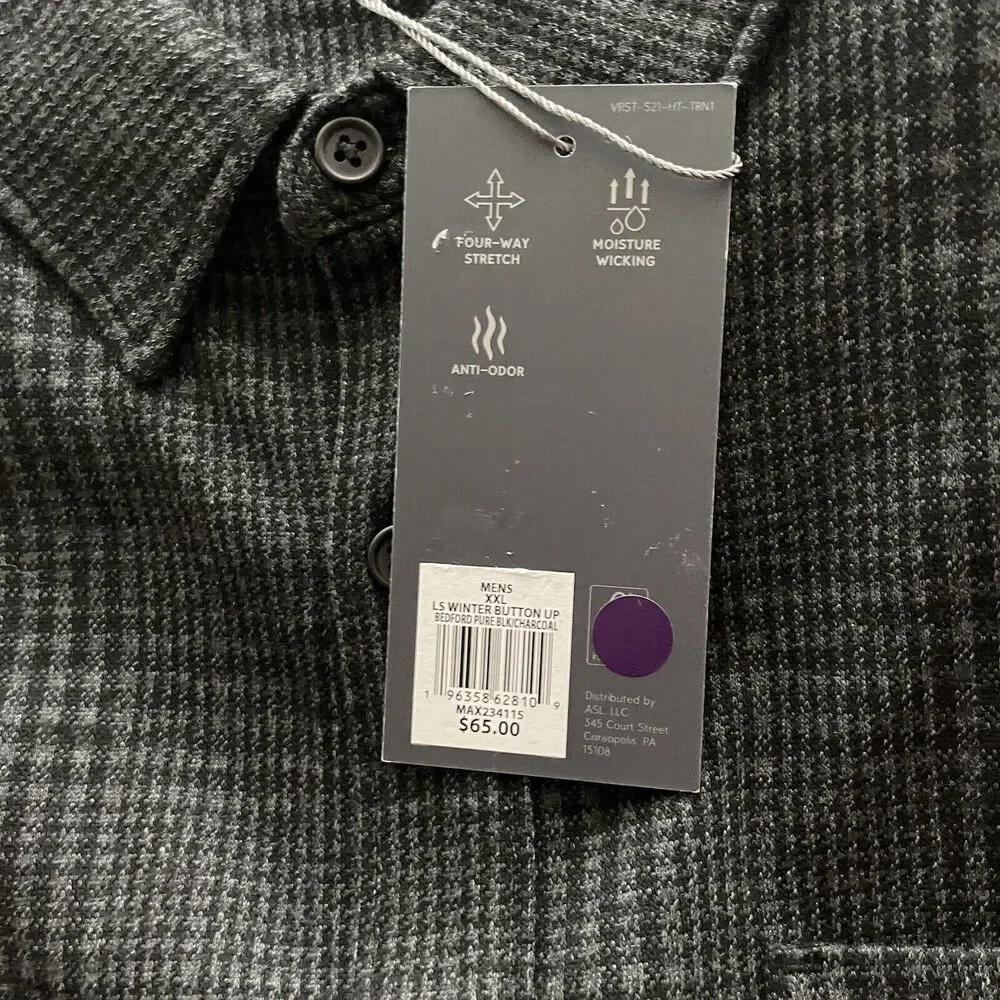 VRST Shirt Soft Stretch Long Sleeve Plaid Wicking Anti‎ Odor Button Up XXL New